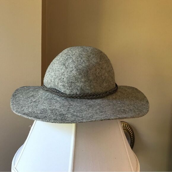 Lucky Brand Women's Felted Wool Roped Band Gray Floppy Boho Fall Winter Sun Hat - Picture 2 of 9